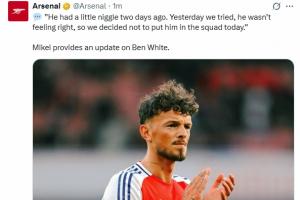 开云在线-阿尔特塔：本-怀特有小伤感觉不太好，我们决定不让他进入名单